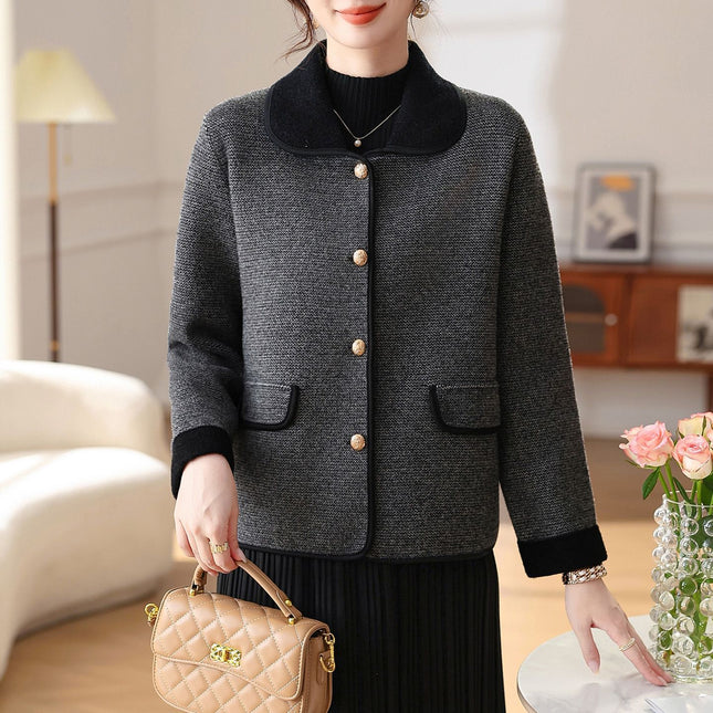 Polo-collar Denim-panel Knitted Mock Two-piece Sweater - XdropX