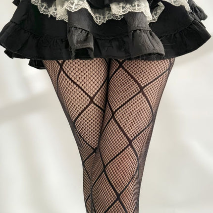 6-parels set van hexagonale mesh visnet sokken met kruiskracht, stijlvolle en sensuele naadloze panty's in grote maat met borduursel, geschikt om te dragen tijdens uitjes, in nachtclubs, bars en andere sociale bijeenkomsten - XdropX