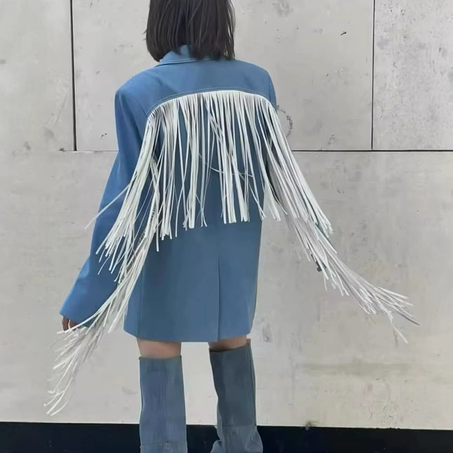 Women's Square Collar Tassel Blazer - XdropX