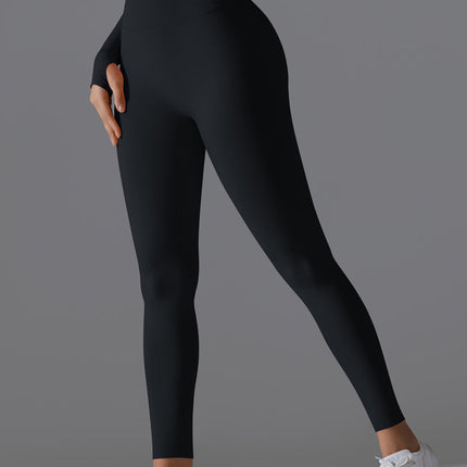 Seamless Solid High-Waist Peach Workout Leggings-4