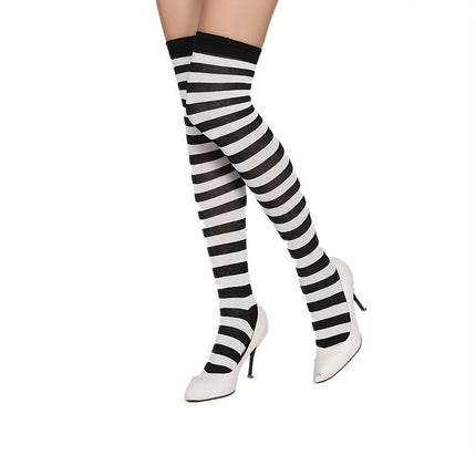 1 Paar Gestreepte Hoge Strakke Sokken, Over De Knie Thermische Lange Crew Sokken voor Cosplay, Dameskousen & Hosen