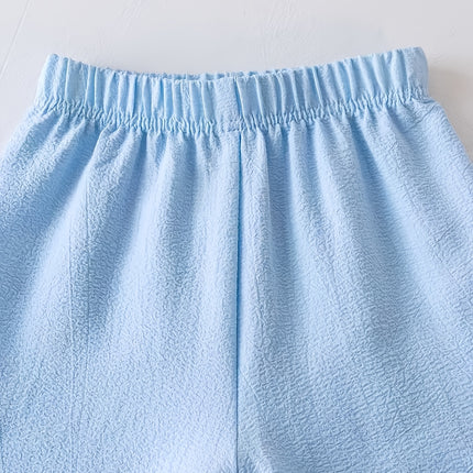 Meisjes Zomer 2-delige Set: Mouwloze Top en Korte Broek met Geschulpte Zoom, Frisse en Modieuze Outfit. Lichtblauwe Peuter Set: Mouwloze Tanktop + Korte Broek, Zachte en Ademende Zomerbovenkleding. Meisjes Zomer 2-delige Set met Geschulpte Kanten Afwerki
