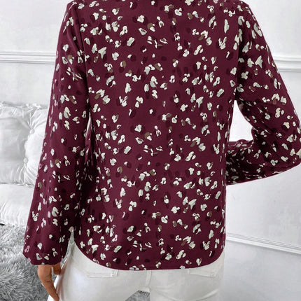 Women's V-Neck All-Over Print Elegant Long Sleeve Blouse,Long Sleeve Tops
