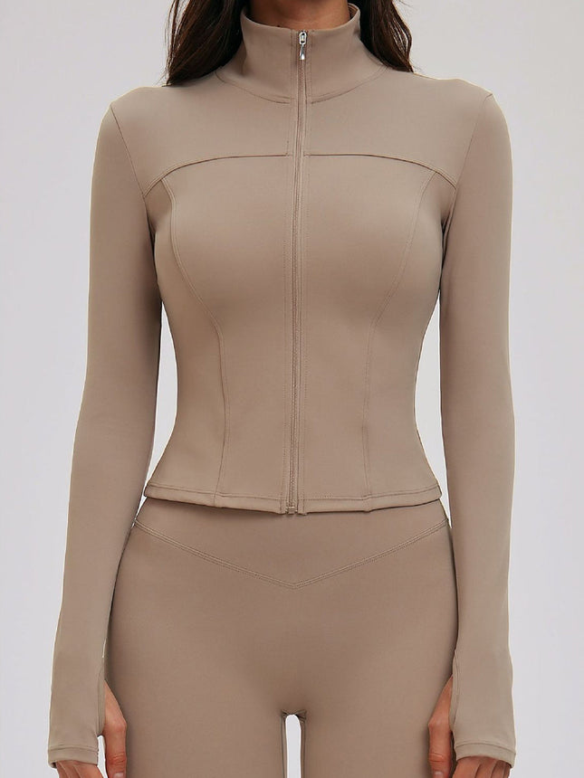 Brushed Stand-Collar Full-Zip Yoga Jacket-0