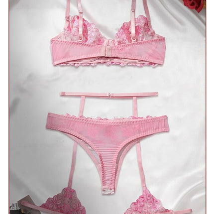 Fashion Sexy Thin Underwear Embroidered Floral Lace Push Up Bra Set