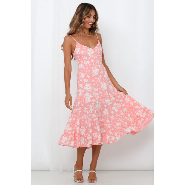 Sweet Floral-print Strap Dress With A Tie-back Design - XdropX