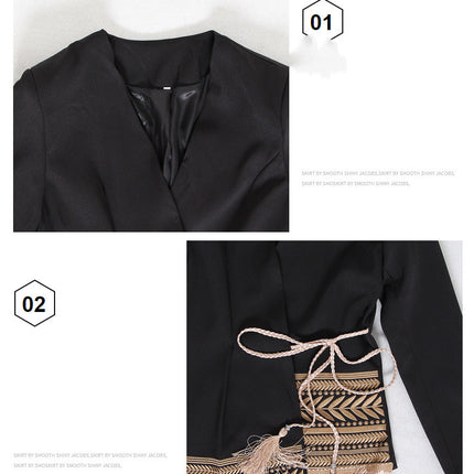 Women's Fashionable Fringed Embroidered Hem Irregular Blazer