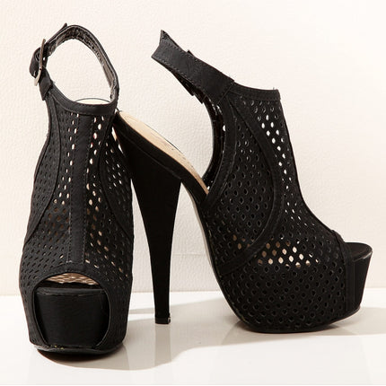 3423-1 latticed platform heels - black