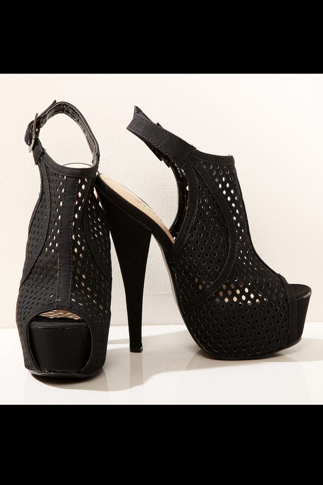 3423-1 latticed platform heels - black