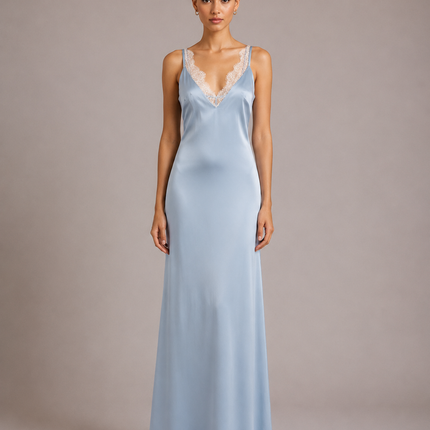 Lace Trim V-Neck Spaghetti Strap Maxi Slip Dress