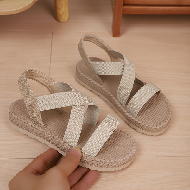 Zomer Meisjes Schoenen Elastische Band Comfortabel Ontwerp Veelzijdige Hak Elastische Band Kruis Elastische Band Design Modieuze Meisjes Zomer Zomer Comfortabele Leuke Schoenen Geschikt voor de Zomer - XdropX