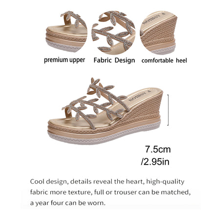 Nieuwe zomerse stijl sleehaksandalen voor dames met strass bladaccent, instappers met plateauzool, modieus en opvallend voor feesten, uitjes, woon-werkverkeer, handig en veelzijdig, damesschoenen