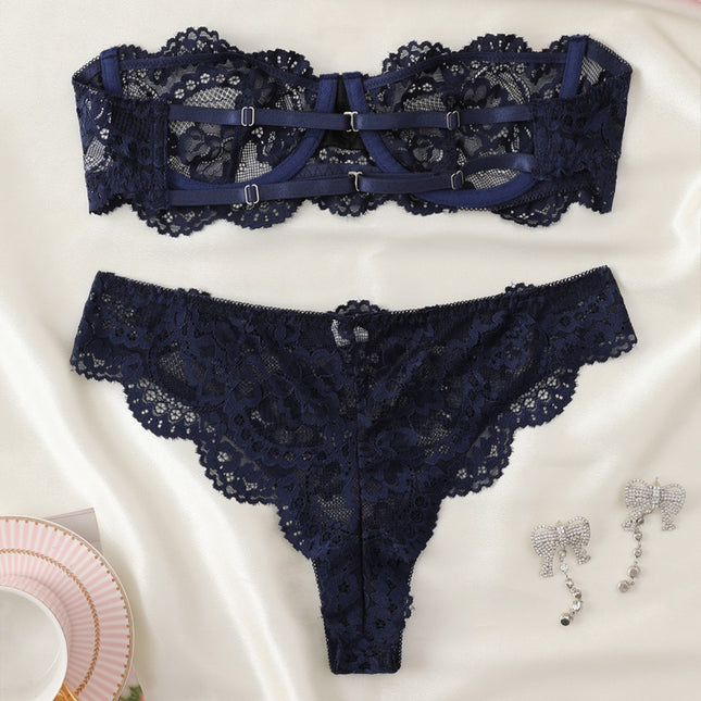 Women's Dark Blue Strap Bra Design Underwear Suit - XdropX