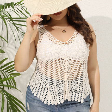 Women's Clothing V-neck Hollow Beach Cover-up Outer Tops