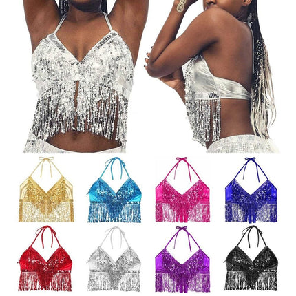 1pc Buikdans Pailletten Fringe Top Nachtclub Optreden Halter BH Danskleding