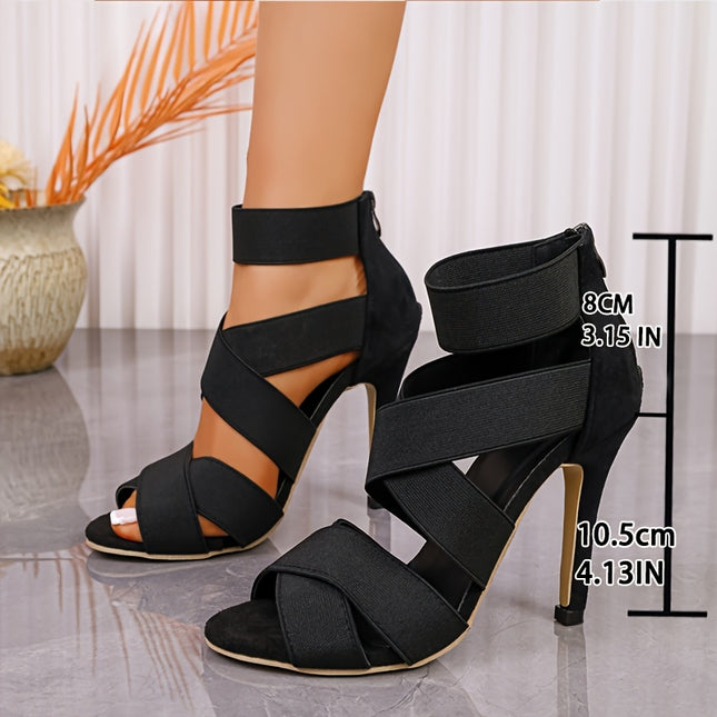 Stiletto-sandalen met rekbare bandjes en gekruiste elastische banden die zich aanpassen aan de voetvorm en uitglijden voorkomen. Het zachte materiaal is huidvriendelijk. De stilettohak voegt hoogte toe en verlengt de benen, waardoor ze geschikt zijn voor - XdropX