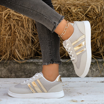 Damesmode Trendy 3-streep Multicolor Casual Atletische Platte Schoenen, Vetersluiting Effen Ademend Niet-Stuffy, Alle Seizoenen Draagbaar, Exquise Modieuze Praktische Vakantie Cadeau, Geschikt voor Sport Wandelen Vrije Tijd Reizen Multi-Scene Veelzijdig,