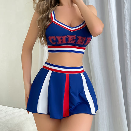 Cheerleaderuniform voor dames met verleidelijke print op de voorkant van de borst, Swear,  beha- en rokset