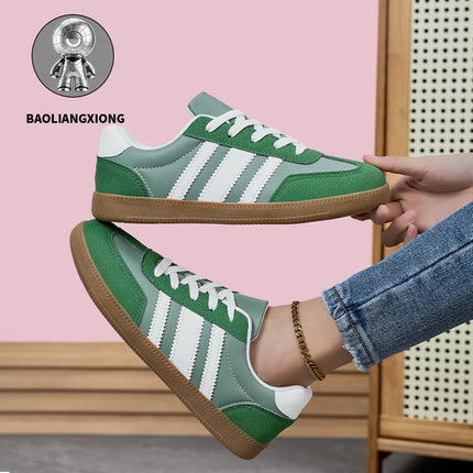 Retro Matcha Groene Schoenen, Patchwork Casual Sneakers, en Slijtvaste Platte Sportschoenen, Trendy Stijl voor Studenten, Dameschoenen