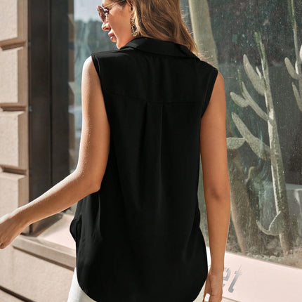 Clasi Solid Button Front Sleeveless Blouse,Sleeveless Tops