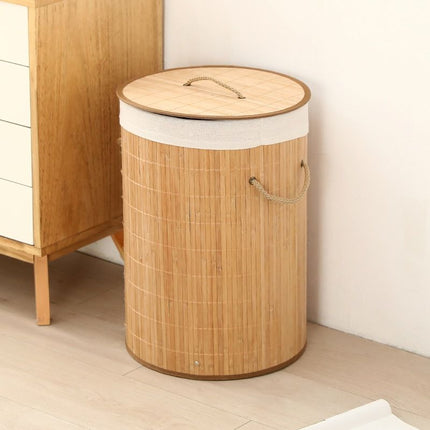 Ceruzo Wasmand Met Deksel - Bamboe - Rond - 48 Liter - XdropX