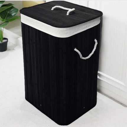 Ceruzo Bamboe Wasmand Met Deksel - 72L - Zwart - XdropX
