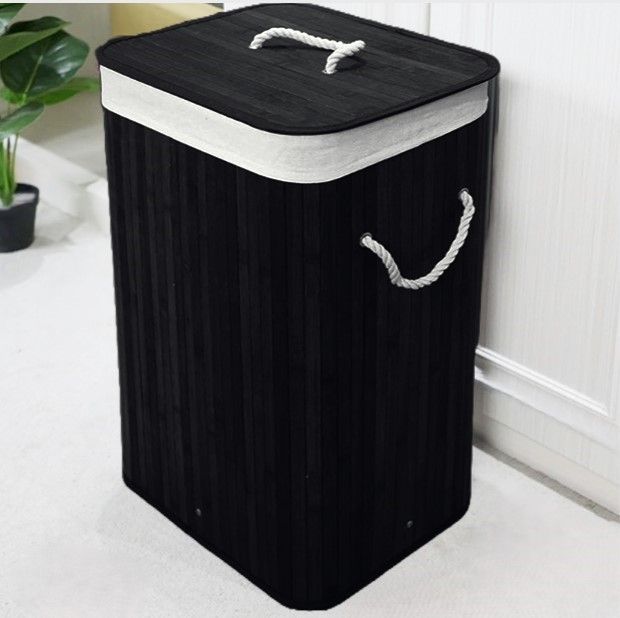 Ceruzo Bamboe Wasmand Met Deksel - 72L - Zwart - XdropX
