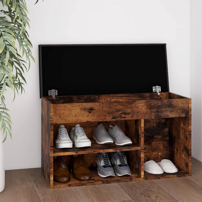 Schoenenbank Met Kussen 80X30X47 Cm Hout Wit Sonoma Eiken - XdropX