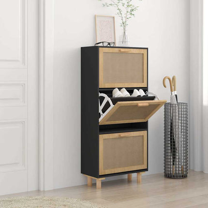 Schoenenkast 52X25X115 Cm Bewerkt Hout En Rattan - XdropX