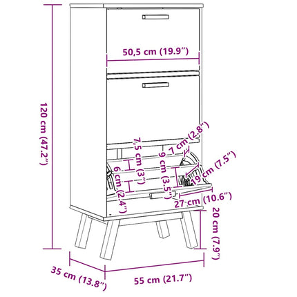Schoenenkast Olden 55X35X120 Cm Grenenhout - XdropX