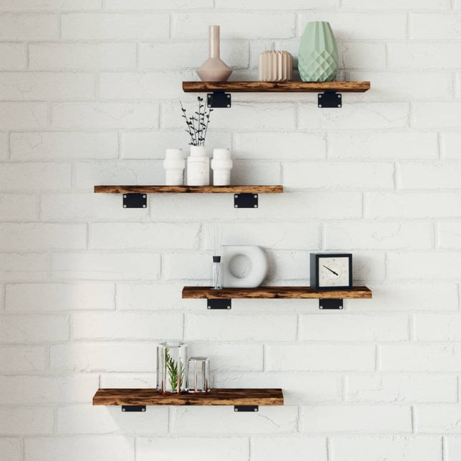 Wandschappen 4 St 40X10X1,5 Cm Bewerkt Hout Kleur - XdropX