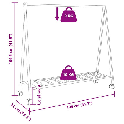 Kledingrek Met Schappen En Wielen 106X34X106,5 Cm - XdropX
