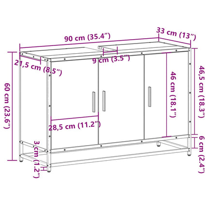 Wastafelkast 90X33X60 Cm Bewerkt Hout Eikenkleurig - XdropX