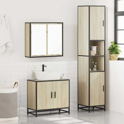 3-Delige Badkamermeubelset Bewerkt Hout Kleurig - XdropX