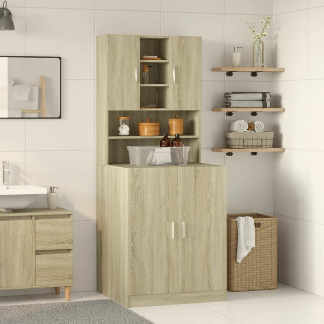 Wasmachinekasten 2 St Bewerkt Hout Kleurig - XdropX