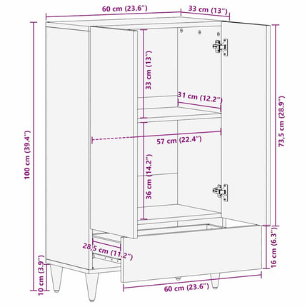 Highboard 60 X 33 X 100 Cm Massief Mango Hout - XdropX