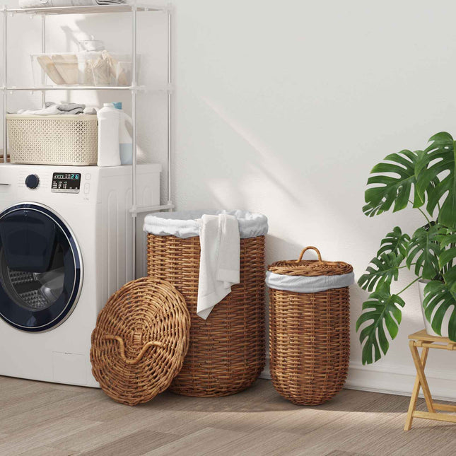 Wasmand Met Deksel Gendt 2 St Natuurlijk Kubu Rattan - XdropX