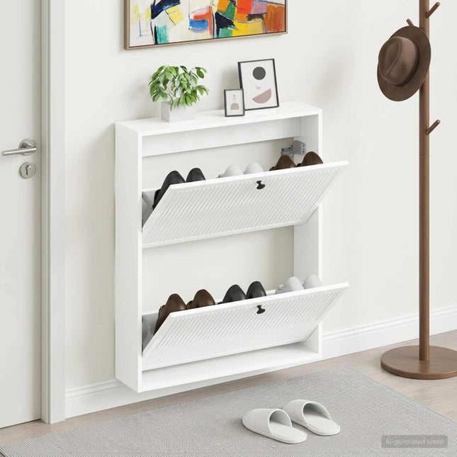 Wandgemonteerde Schoenenkast Ede 71 X 17 X 86 Cm Bewerkt Hout - XdropX