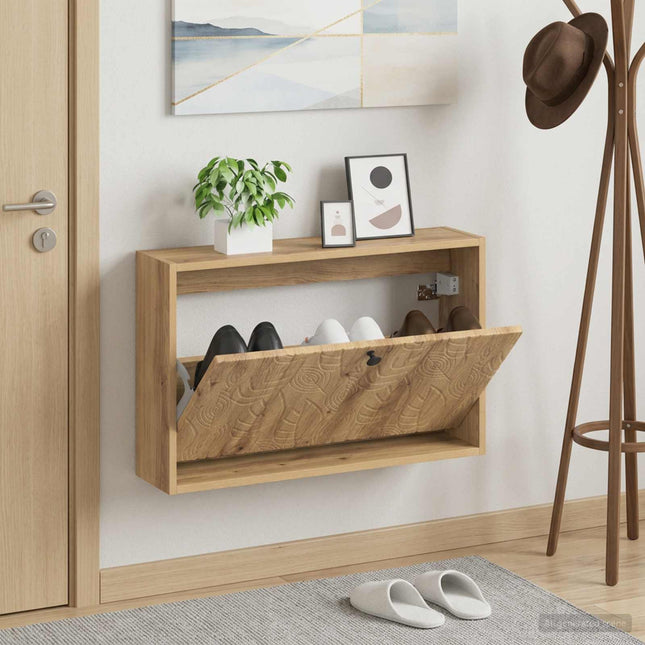 Wandgemonteerde Schoenenkast Delft 71 X 17 X 43 Cm Bewerkt Hout - XdropX