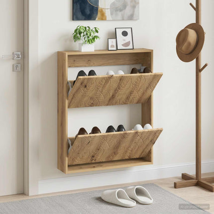 Wandgemonteerde Schoenenkast Delft 71 X 17 X 86 Cm Bewerkt Hout - XdropX