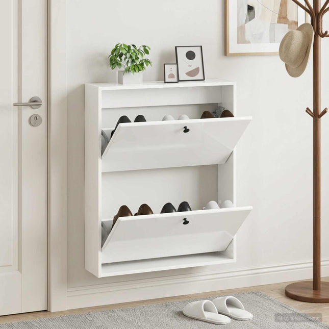 Wandgemonteerde Schoenenkast Breda 71 X 17 X 86 Cm Bewerkt Hout - XdropX