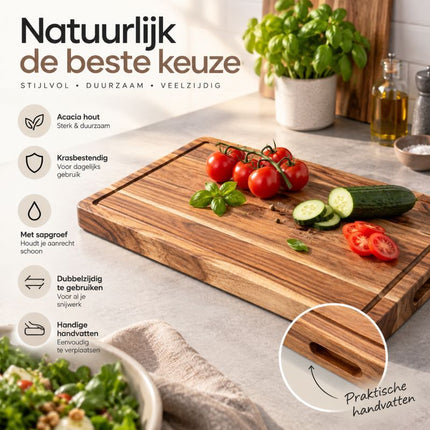 Ceruzo Acacia Houten Snijplank 38X25X2.5 Cm - Met Sapgroef En Handvaten - XdropX