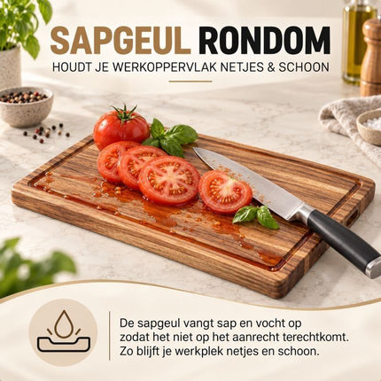 Ceruzo Acacia Houten Snijplank 38X25X2.5 Cm - Met Sapgroef En Handvaten - XdropX