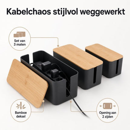 Ceruzo Kabelbox Zwart - 3-Delig - XdropX