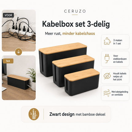 Ceruzo Kabelbox Zwart - 3-Delig - XdropX