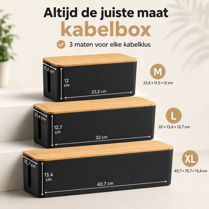 Ceruzo Kabelbox Zwart - 3-Delig - XdropX