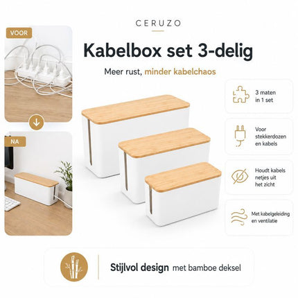 Ceruzo Kabelbox Wit - 3-Delig - XdropX