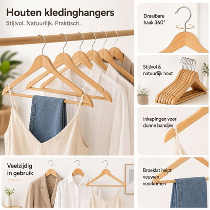 Ceruzo 15 Houten Kledinghangers - Naturel - XdropX