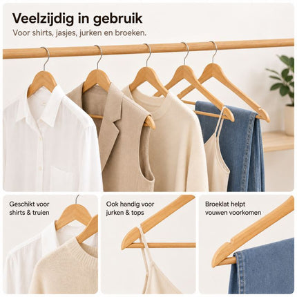 Ceruzo 15 Houten Kledinghangers - Naturel - XdropX