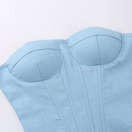Y2K Denim Tube Vest Top With Back-tied Design INS Fashion Crop Corset Tank For Women Clothing
